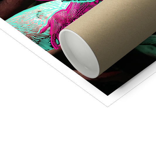 A poster tube sitting on top of a photo print. 