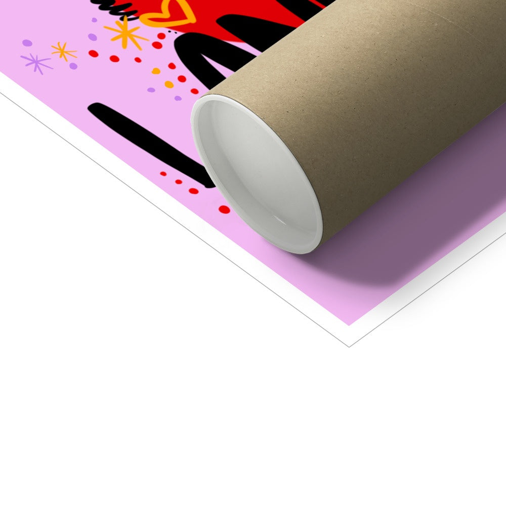 A poster tube sitting on top of an art print.